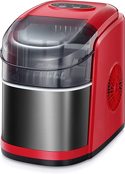 R.W.FLAME Ice Maker Machine for Countertop，Portable Ice Cube Maker with Self-Cleaning, 26LBS/24H Compact Automatic Ice Makers,9 Cubes Ready in 6-8 Minutes, for Home/Kitchen/Office/Bar (RED Black)