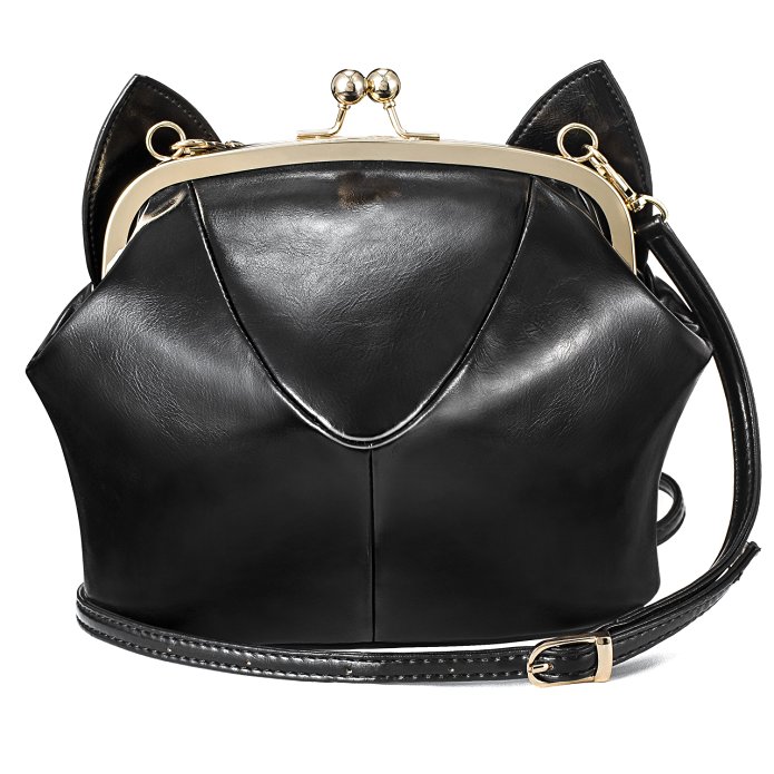 RubySports Cute Cat Ear Pu Leather Pouch Clutch Purse with Strap Kitty Mini Cross Body Shoulder Tote Bags Wallet for Women Girls