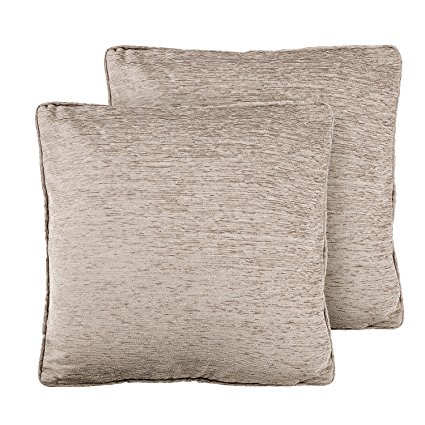 OJIA Deluxe Home Decorative Soft Solid Set of 2 Multifunctional Plain Chenille Throw Pillow Cover Cushion Case (24x24 Inch, Light Brown)