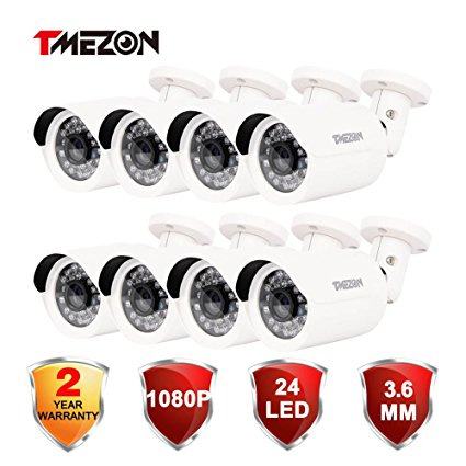 TMEZON 8 Pack HD-TVI HD 1080P 2.0MP Megapixel SONY Sensor Outdoor Camera 3.6mm Night Vision Infrared 24IR Lens Only Work with HD-TVI DVR White
