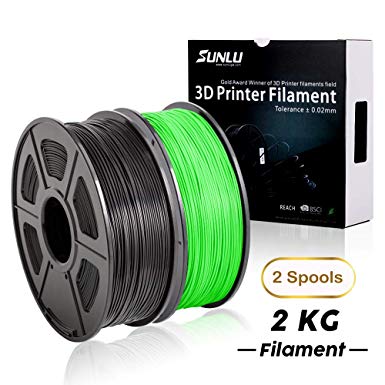 PLA  Filament 3D Printer Filament,2kg Spool (4.4 lbs) 1.75mm,Dimensional Accuracy  /- 0.02 mm, 2 Packs (Black   Green) by SUNLU