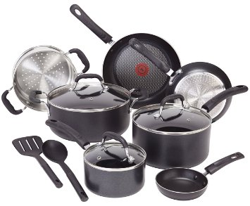 T-fal C515SC Professional Total Nonstick Thermo-Spot Heat Indicator Induction Base Cookware Set 12-Piece Black