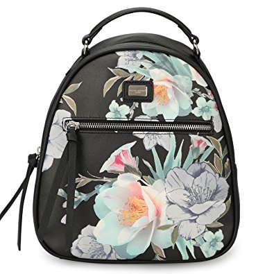 DAVIDJONES Women's Small Synthetic Leather Flowers Print Shoulder Backpack Purse