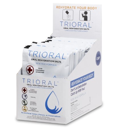 TRIORAL - Oral Rehydration Salts ORS 15 One Liter PacketsBox World Health Organization WHO New Formula for Food Poisoning Hangovers Diarrhea Electrolyte Replacement