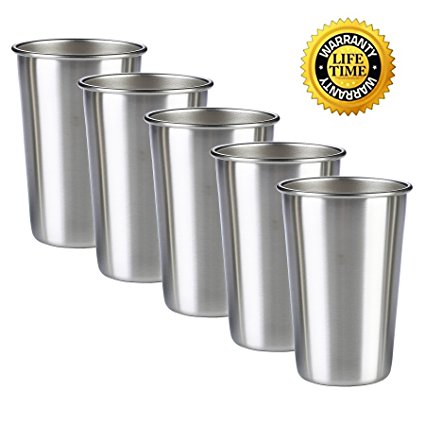 CO-Z Stainless Steel Cups 16 OZ Metal Tumblers for Drinking Stackable Durable Pint Cups Set of 5, Perfect for Camping, Picnics, Indoor & Outdoor Use