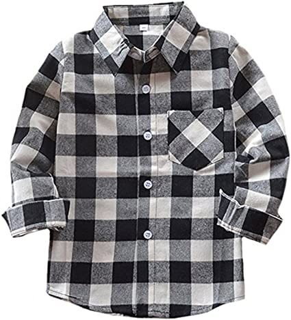 Kid Girl Boy Long Sleeve Button Down Plaid Flannel Shirt