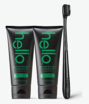 Hello Oral Care Activated charcoal   hemp sls free whitening toothpaste and black bpa-free toothbrush