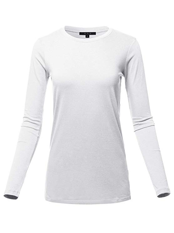 Women's Basic Solid Soft Cotton Long Sleeve Crew Neck Top Shirts (S-3XL)