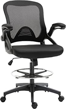 HOMCOM Fauteuil de Bureau Chaise de Bureau Assise Haute réglable dim. 64L x 60l x 106-126H cm Tabouret de Bureau pivotant 360° Maille Respirante Noir