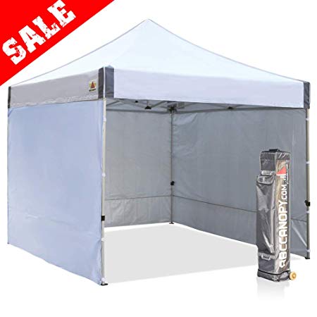 ABCCANOPY 10x10 Deluxe Aluminum Instant Canopy Package Angle Heavy Duty Protection, Sliver Coated Top with Enclosure Walls Bonus Tent Stakes and Roller Bag (White)