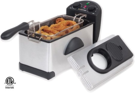 Gourmia GDF-300 3 quart Compact Electric Deep Fryer with Dual Temperature & Timer Dials-Stainless Steel, 1500W, Fry 2 1/2 lbs of Food, Silver