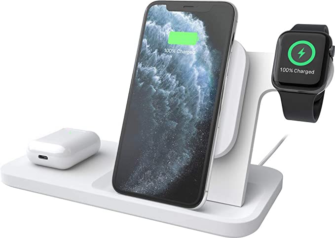 Logitech powered 3-in-1 Qi wireless charging dock (white)