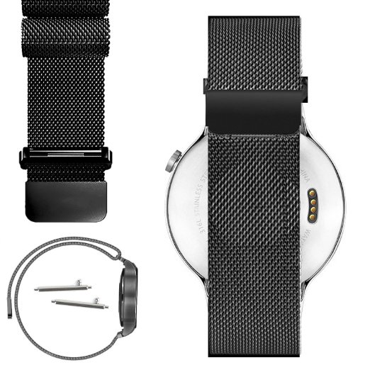 22mm Magnetic Milanese Loop Stainless Steel Magnet Lock Band For ASUS Zenwatch 2 WI501Q, Pebble time, Time Steel, Samsung Gear 2, Neo, Live, LG G Watch, Urbane R (Black)