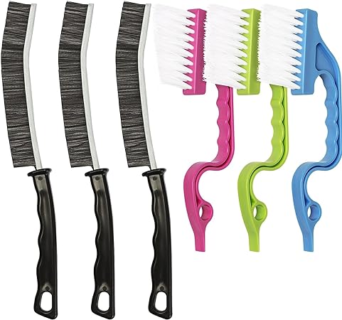 ALINK 6 PCS Gap Cleaning Brush,Crevice Cleaning Brush Tool Multifunctional Brushes, Household Cleaning Tool Small Cleaning Brush for Shutter Door Window Track Kitchen Bathroom(Balck Color)