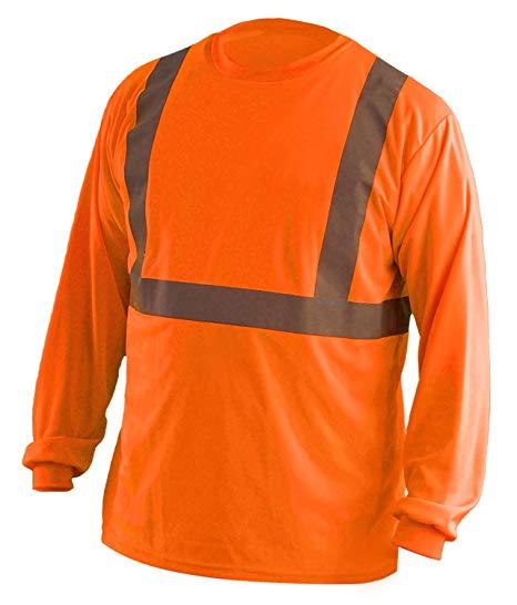 OccuNomix LUX-LSET2B-O2X Classic Standard Long Sleeve Wicking Birdseye T-Shirt with No Pocket, Class 2, 100% ANSI Wicking Polyester Birdseye, 2X-Large, Orange (High Visibility)