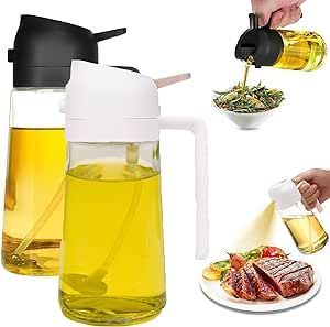 2 In 1 Oil Dispenser And Oil Sprayer, 16 Oz/470 Ml Oil Dispenser For Kitchen Spray, With Fine Mist Nozzle, Suitable For Cooking, Air Fryer, Salad, Grilling, Baking (White and black, 470ml/16oz)