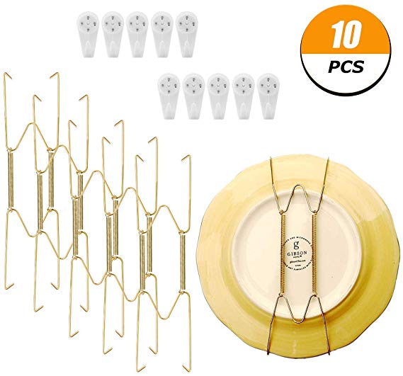 AhlsenL 10 Pack Stainless Steel Plate Hangers for Walls Compatible Decorative Plates Hooks Dish Diaplay Holder 8 Inch with 10 PCS Wall Hooks