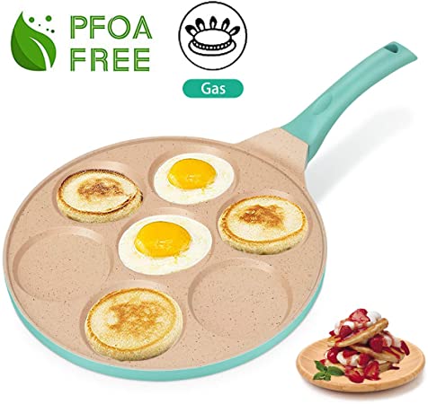 FRUITEAM Griddle Pan, Pancake Pan Nonstick 10 Inch Pancake Maker Mini Pancake Mold Pan 7-Cup Blini Pan Grill Pan for Kids Gifts Cake