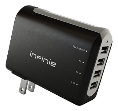 Infinie 24W Multi-Port USB Charger (USB Wall Charger) for iPhone 7/7 Plus, 6/6s/6s Plus, iPad Air 2/Pro/Mini4/Mini 3, Samsung Galaxy S6/S6 Edge/S7/S7 Edge, Note 7/5/4/3 and More (Black)