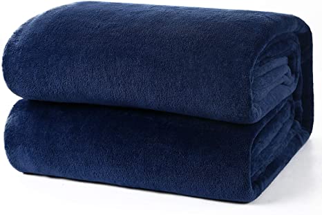 HOKEKI Soft Blanket,Flannel Fleece Blanket,All Seasons Warm Throw Blanket for Nap,Fluffy Microfiber Bed Blanket for Sofa,Couch (Dark Blue, King(108''X90''))