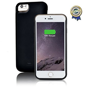 iPhone 6/6S Battery Case,Kunter 5200mAh Rechargeable Extended Battery Charging Case for iPhone 6/6S (4.7 inch), External Battery Charger Case, Backup Power Bank Case (Black)