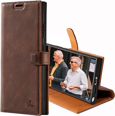 Snakehive Leather Wallet for Samsung Galaxy S24 Ultra 5G - Real Leather Wallet Phone Case - Genuine Leather with Viewing Stand and 3 Card Holder - Flip Folio Cover with Card Slot (Brown)