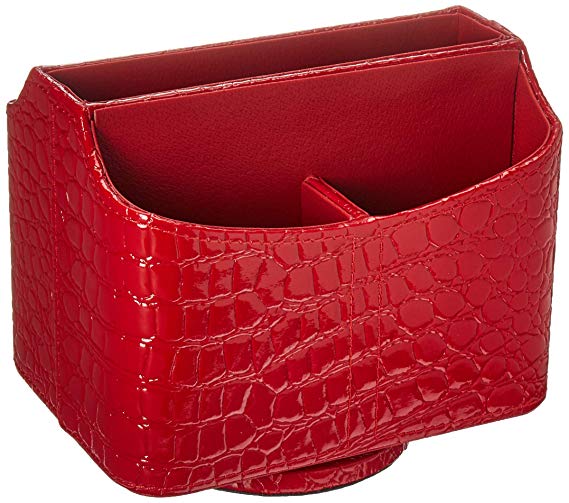 UnionBasic PU Leather Crocodile Pattern 360 Degrees Rotatable Remote Control/Controller Organizer, Spinning TV Guide/Mail/Media Desktop Organizer Caddy Holder (Crocodile Red)
