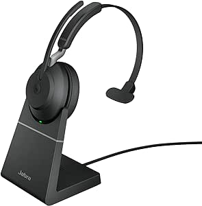 Jabra Evolve2 65 Wireless PC Headset with Charging Stand – Noise Cancelling Microsoft Teams Certified Mono Headphones With Long-Lasting Battery – USB-A Bluetooth Adapter – Black