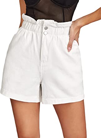 Milumia Women's Paperbag Waist Button Front Wide Leg Denim Shorts Jeans with Pocket