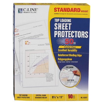 C-Line Top Loading Standard Weight Poly Sheet Protectors, Clear, 8.5 x 11 Inches, 50 per Box (62037)