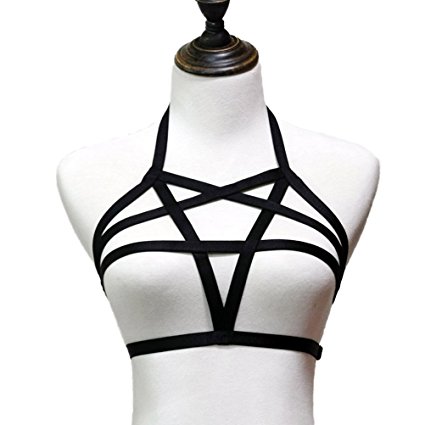 Jelinda Womens Sexy Goth Harness Strappy Body Caged Bra Black(Style 2-B)