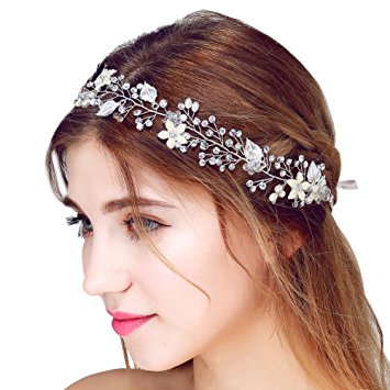 FAYBOX Bridal Vintage Crystal Pearl Hairbands Wedding Hair Accessories (Silver-tone)