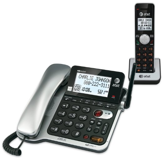 ATampT CL84102 DECT 60 Expandable CordedCordless Phone with Answering System and Caller IDCall Waiting Black 1 Corded and 1 Cordless Handset