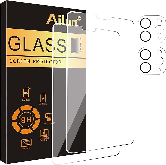 Ailun Screen Protector for iPad Pro 11 inch 2022/2021/2020 (4th/3rd/2nd Generation) 2 Pack   2 Pack Camera Lens Protector,Tempered Glass 0.33mm,Face ID & Apple Pencil & Case Compatible [4 Pack]