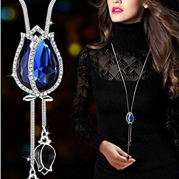 Dolland Women's Gold Plated Teardrop Crystal Pendant Necklace Earrings Set Wedding Bridal Jewelry Sets,Blue