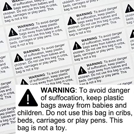 Rectangular Suffocation Warning Labels - Pack of 1000, 2.4 x 1"