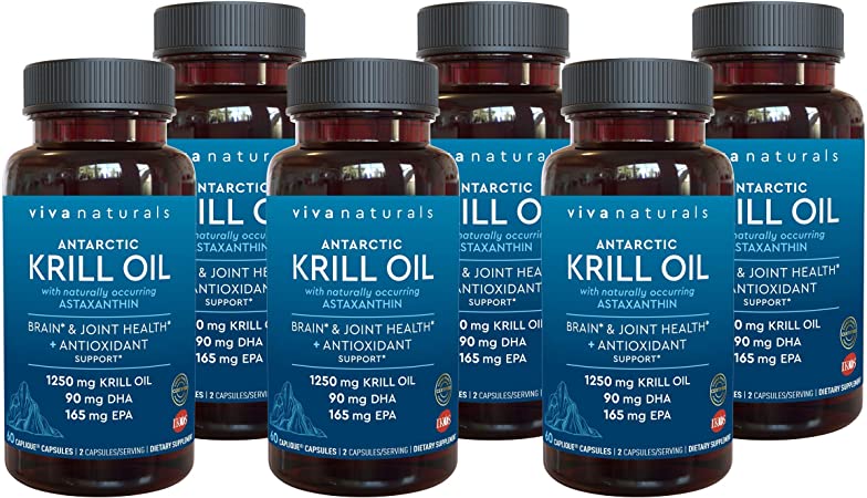 Krill Oil Supplement - Antarctic Krill Oil 1250 mg, Crill Oil Omega 3 with Astaxanthin, DHA Supplements for Joint and Brain Health, No Fishy Taste & Easy to Swallow, 360 Capsules