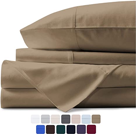 Mayfair Linen 100% Egyptian Cotton Sheets, Taupe Full Sheets Set, 600 Thread Count Long Staple Cotton, Sateen Weave for Soft and Silky Feel, Fits Mattress Upto 18'' DEEP Pocket