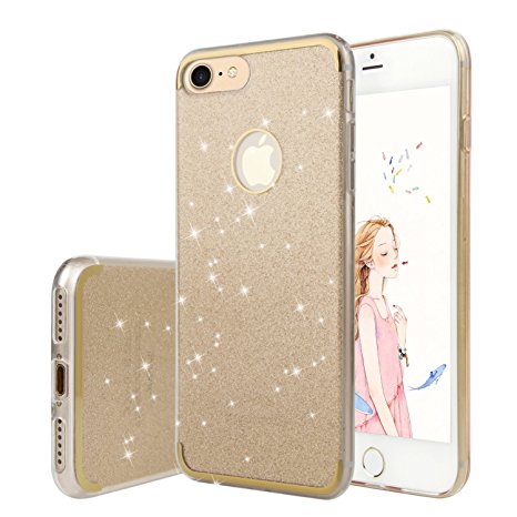 iPhone 7 Case Cover in Silicone ,WXY iPhone 7 Glitter Bling Sparkle Case Transparent Clear PC Hard Plastic Shell 4.7 inch Champagne Gold