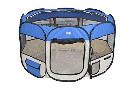 EXPAWLORER 56" Puppy Playpen Dog Exercise Kennel Cat Portable Foldable Pen for Small Medium Pets, With Carry Bag