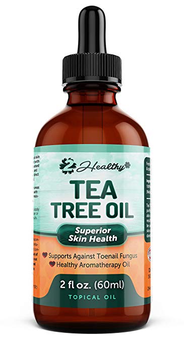 100% Pure Tea Tree Oil 2oz - Natural Melaleuca Essential Oil with Antifungal Benefits for Face Acne Skin Hair Nails Toenail - Heal Bug Bites Psoriasis Dandruff Piercings Cuts - Shampoo Soap Body Wash