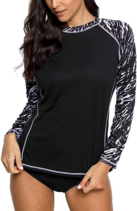 ATTRACO Womens Rash Guard Long Sleeve Swim Shirts UV Shirts Sun Protection Split