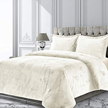 Tribeca Living VENICEDUVETTWIV Venice Velvet Oversized Solid Duvet Set, Twin, Ivory