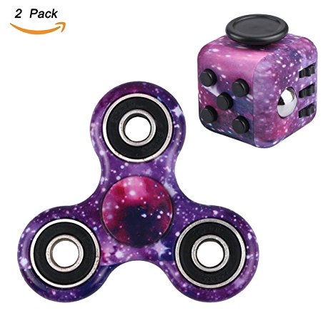 Evermarket Fidget Toy Set of Tri-Spinner and Fidget Cube Camouflage,Anxiety Attention Stress Relief for Children & Adults,Pack of 2 Starry Sky