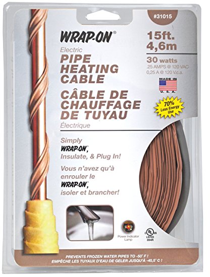 Wrap-On 31015 15' Pipe Heating Cable 30 Watts 0.25 AMPS
