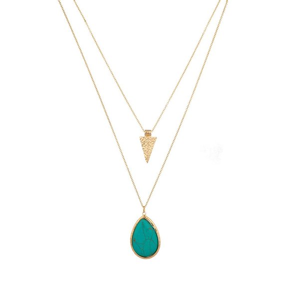 Lux Accessories Turquoise Stone Teardrop Tear Drop Arrowhead Arrow Necklace Set