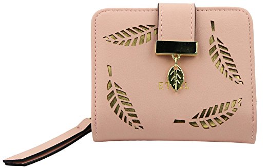 ETIAL Women's Soft Leather Cut-Out Leaf Short Bifold Wallet Coin Purse