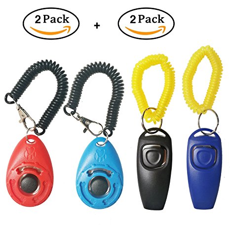 Dog Training Clicker with Wrist Strap - Pet Training Clicker Set (2 Pack), 2 in 1 - Dog training clicker & whistle - W/ Wrist strap(2 Pack) by PLRB