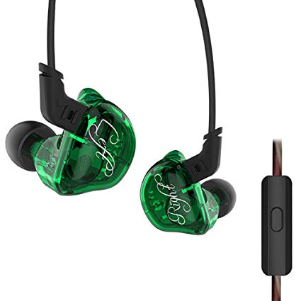 Triple Driver In-Ear Headphones, KZ ZSR High Fidelity Dynamic Hybrid Earbuds(Earphones) (Green with Mic)