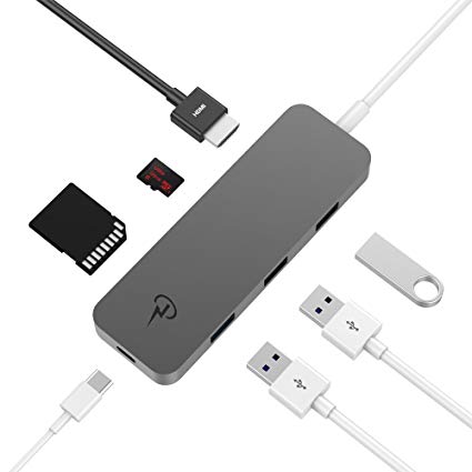 CERTIFIED CharJenPro USB-C 3.1 HUB/ADAPTER : HDMI 4K, 3 USB 3.0 Ports, SD   MicroSD Card Reader, Type-C port, All Aluminum-body for the 2016 MacBook Pro touchbar   other type-c laptops (Space Gray)